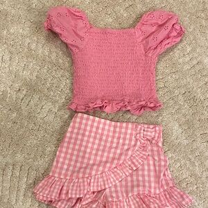 Rare Editions Pink Gingham Skirt Set